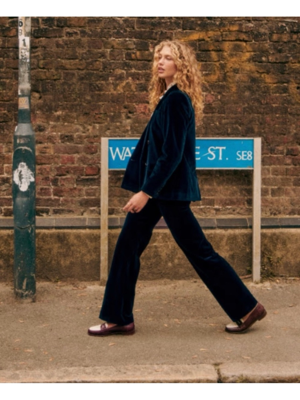 Sezane Francesca Marine Velvet Florentine Trousers in Navy Size 42 or US 10 New